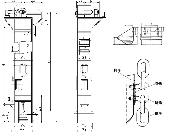 環鏈式斗式提升機圖紙